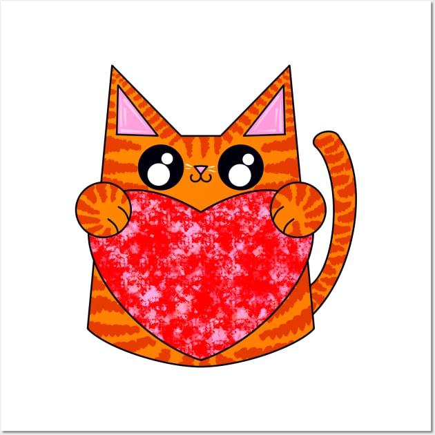 Bob The Orange Pattern Cat With Valentines Heart Wall Art by missmann